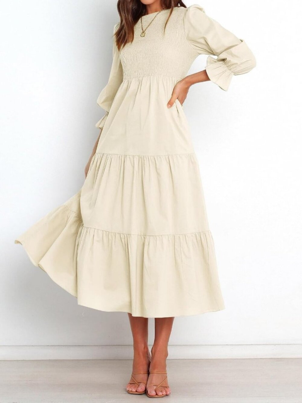 Casual Long Sleeve Floral Maxi Dress - Bohemian Tiered Cocktail Style for Fall - Picture 2 of 5